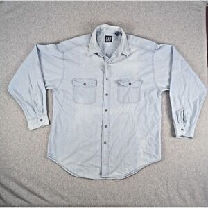 Vintage GAP Chambray Denim Shirt Y2K 90s Brass Snaps Womens Size XL